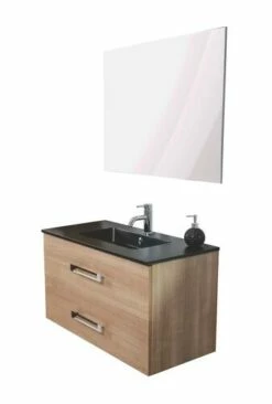 Meuble Lavabo LENCA Cerisier Miel Largeur 90cm à Suspendre - Prix Net Livré Chez Vous -<<<