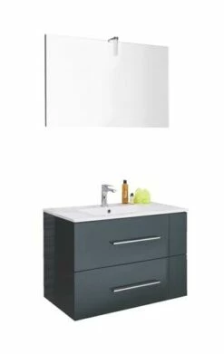Meuble Lavabo TANATH Anthracite Largeur 80cm à Suspendre - Prix Net Livré Chez Vous -